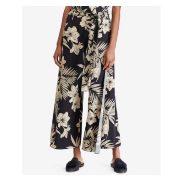 Polo Ralph Lauren Floral Black and Cream Wide-Leg Pants size 6 - Picture 1 of 11